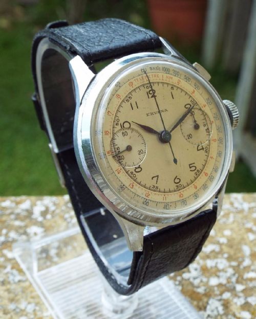 fig 1. 1940s Ervana chronograph wrist watch, Gaston Boef