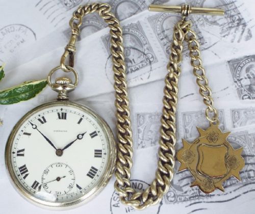 1920s Pinnacle Pocket Watch and Chain, Kingwood
