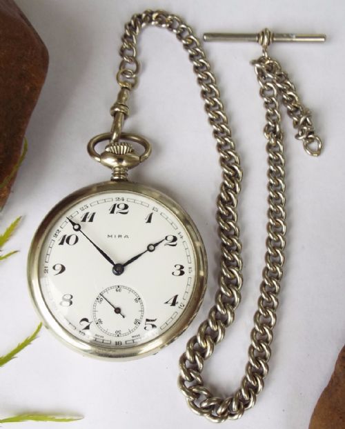 Early 20th Century Mira Pocket Watch and Chain