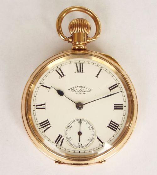 fig 1. 1918 private label Prestons Waltham pocket watch