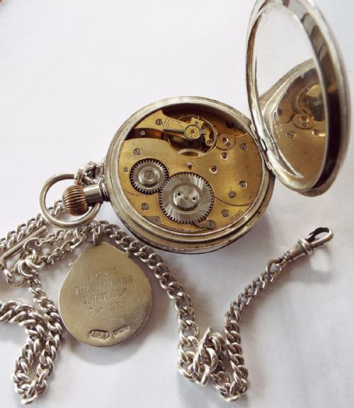 fig 2. Antique silver Globe pocket watch, chain and fob