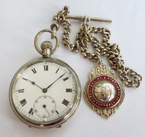 A 1930s Pocket Watch, Chain and Football Albert