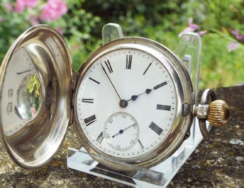 fig 1. Antique Rotherham silver half hunter pocket watch
