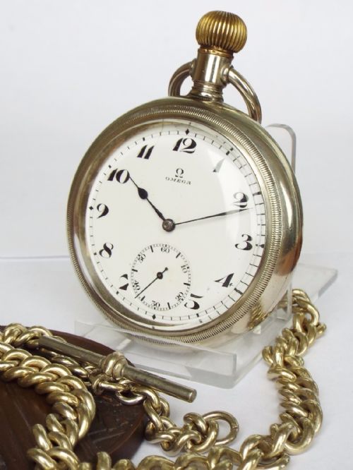 Large Antique Omega Pocket Watch with Albert