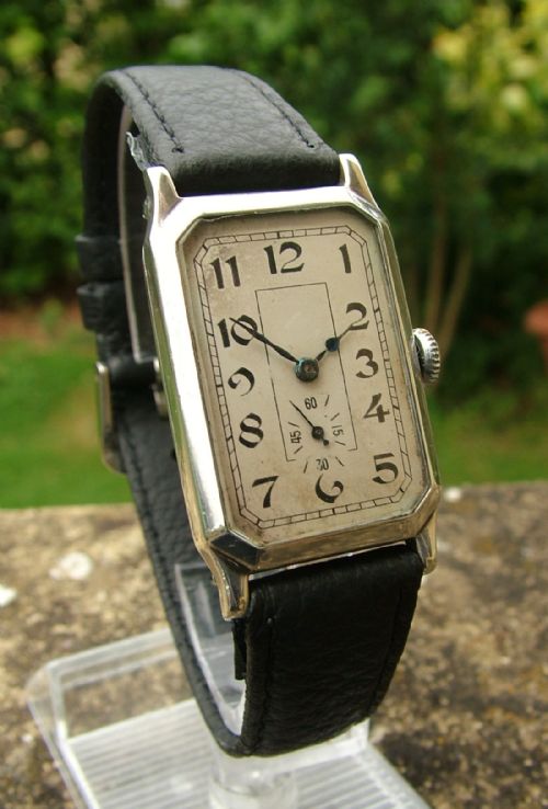 A 1934 Silver Art Deco Wrist Watch Originally Retailed by J W Benson of London.
