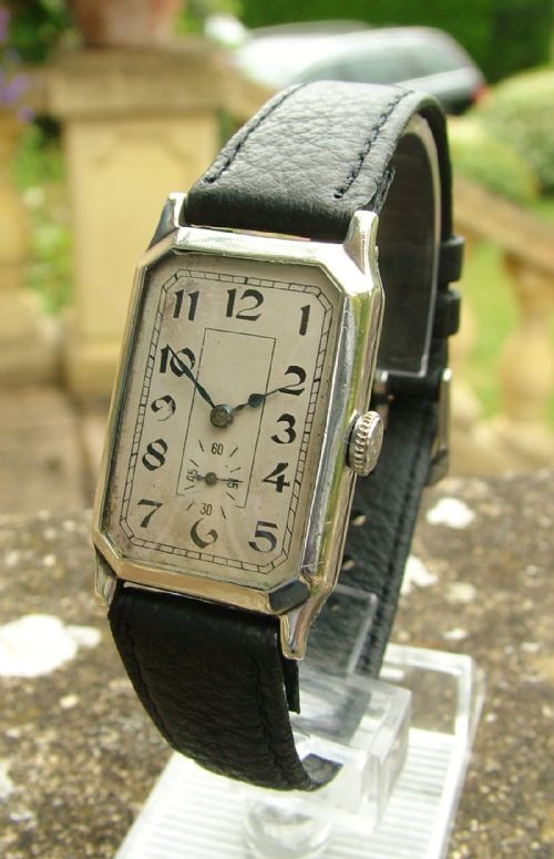 fig 1. A 1934 silver Art Deco wrist watch originally retailed by J W Benson of London.