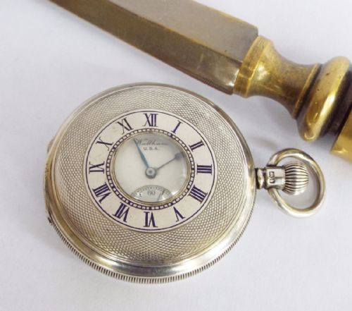 fig 1. Waltham silver half hunter pocket watch, 1908