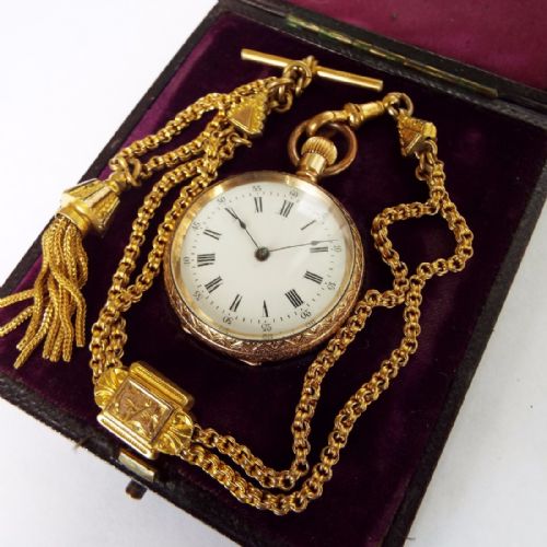 A Lady’s Antique Waltham Seaside Fob Watch & Chain