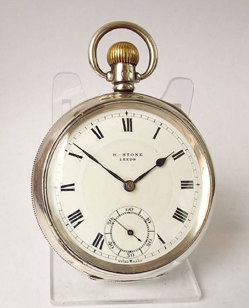 Antique 1914 Silver Harris Stone Pocket Watch.