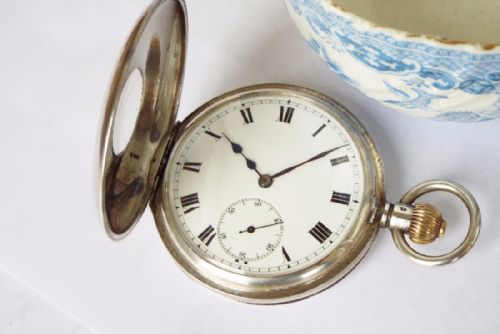 fig 1. An antique silver half hunter pocket watch, 1918