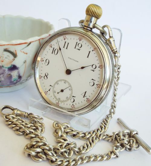 1901 Silver Waltham Riverside Pocket Watch & Chain