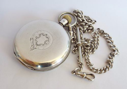 fig 2. 1901 silver Waltham Riverside pocket watch & chain