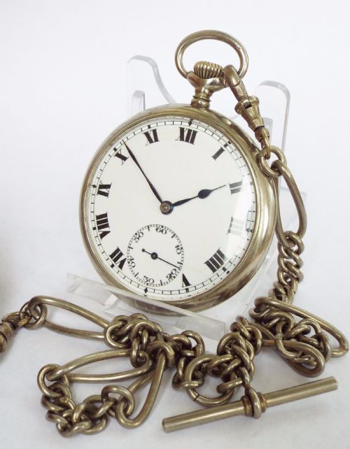 Vintage Swiss Open Faced Pocket Watch with Albert