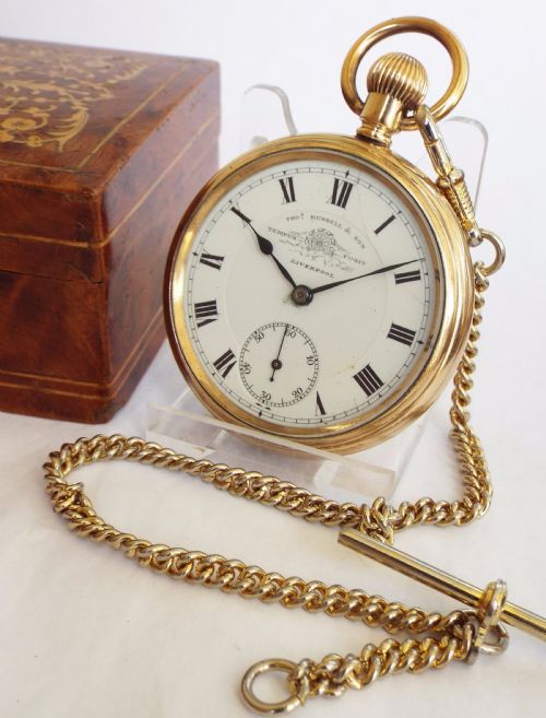 Thomas Russell Gold Plated Pocket Watch and Chain