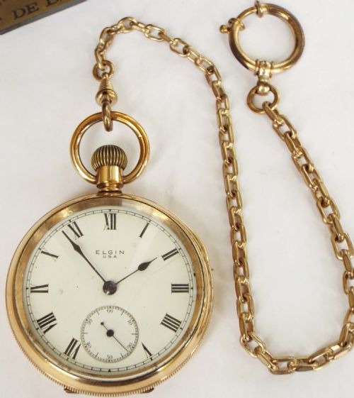 fig 1. Antique 1916 Elgin pocket watch and albert