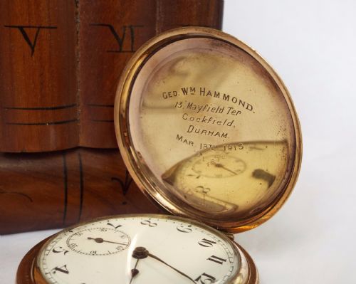 fig 1. Antique Swiss full hunter pocket watch, Durham