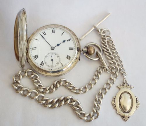 fig 3. 1924 English silver hunter pocket watch & chain