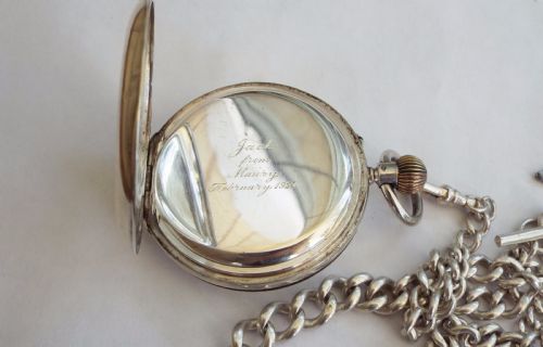 fig 4. 1924 English silver hunter pocket watch & chain