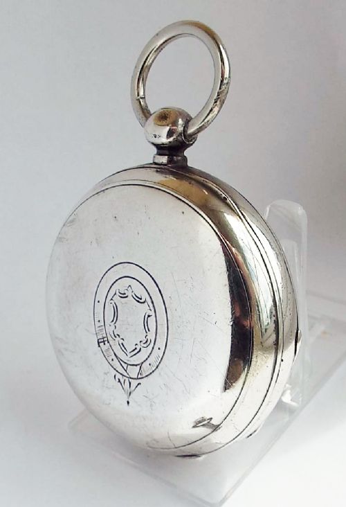 fig 1. Large antique 1892 silver Waltham pocket watch.