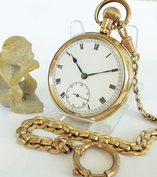 A 1920s Gold Plated Pocket Watch and Chain