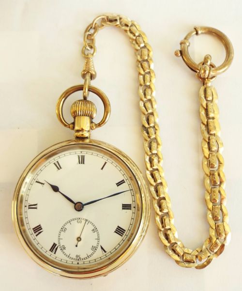 fig 1. A 1920s gold plated pocket watch and chain