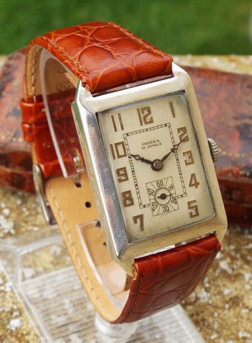 fig 1. Gents silver Orexa Art Deco wrist watch, 1928