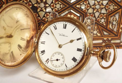 fig 1. 1912 Waltham Traveler hunter 'elk' pocket watch