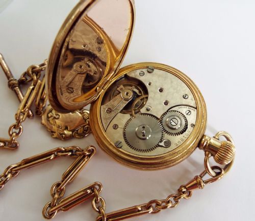 fig 2. Swiss full hunter pocket watch and chain, circa 1910s