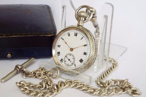 fig 2. 1908 Waltham silver miniature pocket watch & chain