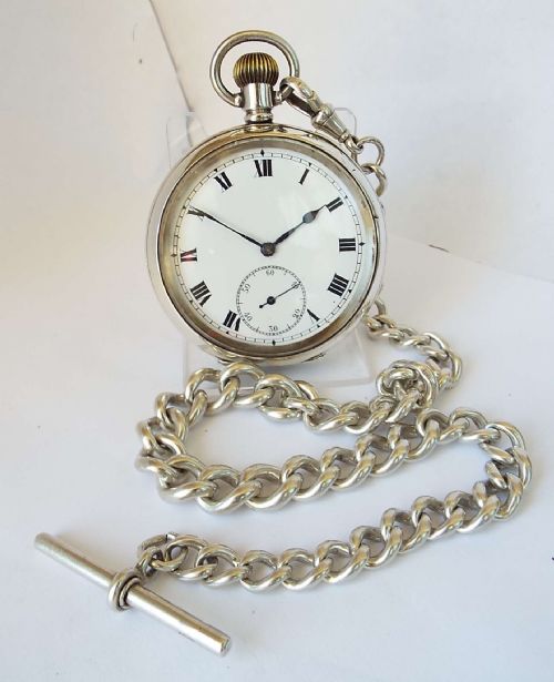 1914 Silver Pocket Watch and Chain.
