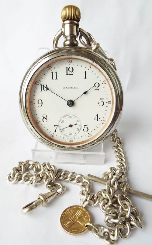 A Chunky 1913 Waltham Pocket Watch & Chain.