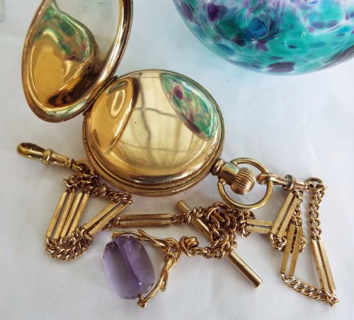 fig 3. Antique Tacy half hunter pocket watch & chain
