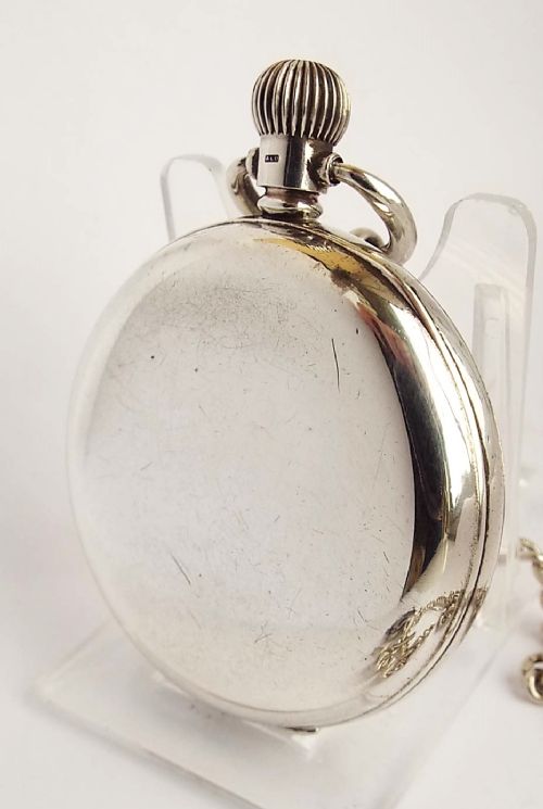 fig 1. A silver 1930s Swiss pocket watch and chain.