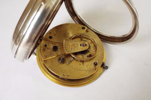 fig 2. Antique silver fusee pocket watch, Bradford, 1891