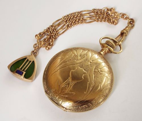 Art Nouveau Hunter Pocket Watch and Albert, 1912