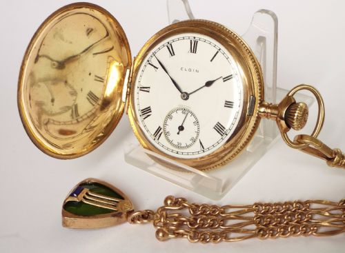 fig 1. Art Nouveau hunter pocket watch and albert, 1912