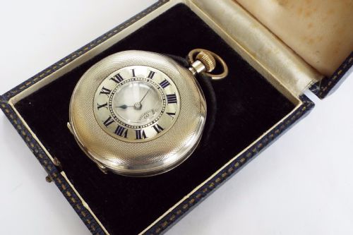 Boxed 1918 Silver Syren Half Hunter Pocket Watch