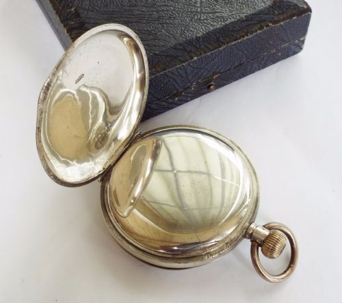 fig 2. Boxed 1918 silver Syren half hunter pocket watch