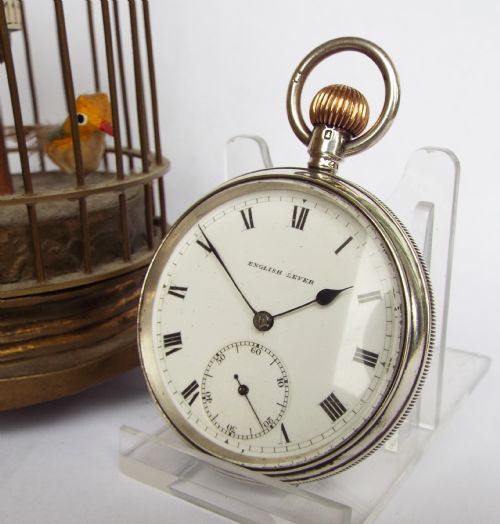 Antique Silver English Lever Pocket Watch, 1910