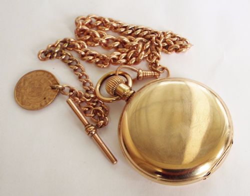fig 2. 1903 Waltham Traveler pocket watch with chain