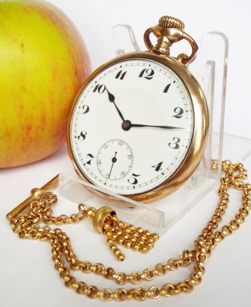 1920s Swiss Gold Plated Pocket Watch with Chain