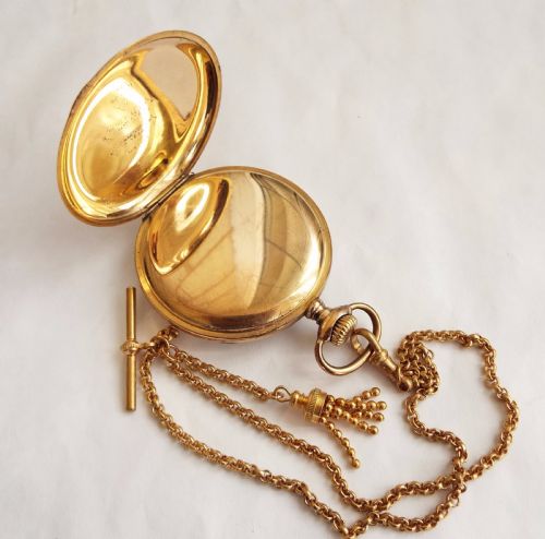 fig 1. 1920s Swiss gold plated pocket watch with chain