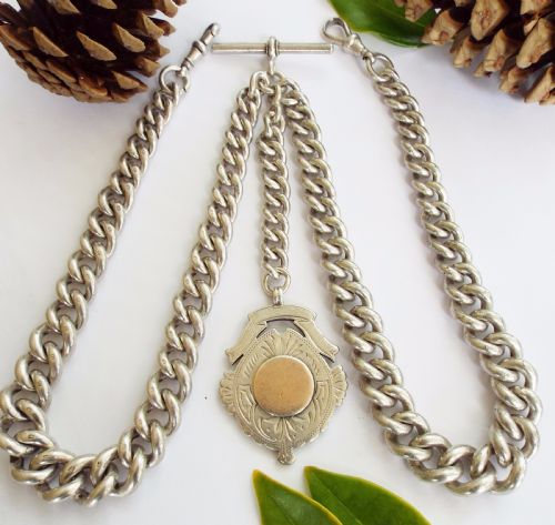 Heavy Antique Silver Goliath Watch Chain 242g