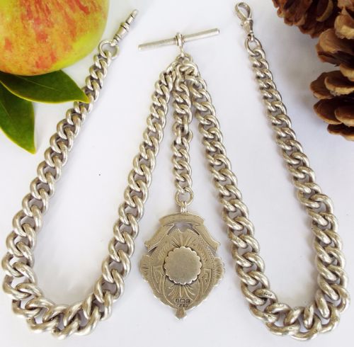 fig 1. Heavy antique silver Goliath watch chain 242g