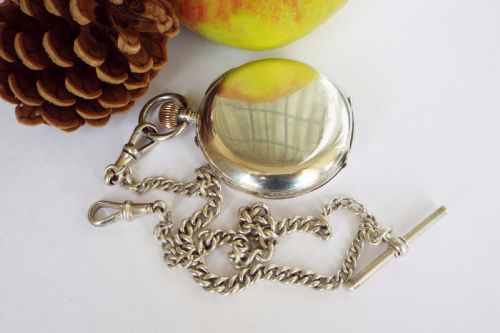 fig 2. 1928 Rotherhams silver hunter pocket watch and chain