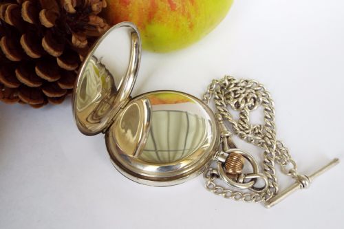 fig 4. 1928 Rotherhams silver hunter pocket watch and chain