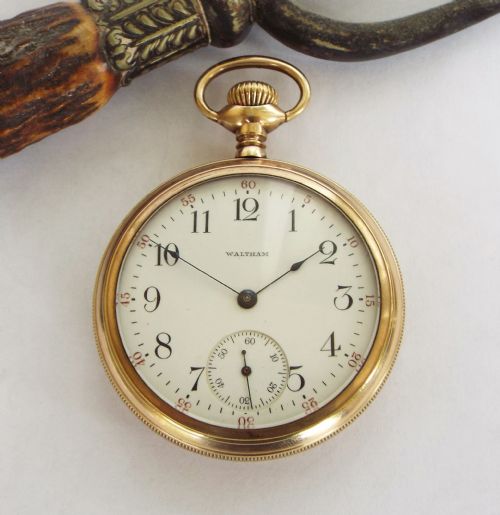 fig 1. Antique Waltham open faced pocket watch, 1912