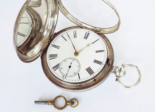 fig 1. Antique English silver hunter pocket watch, 1873