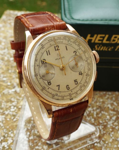 Gents 18ct Rose Gold Helbros Chronograph, 1940s/50