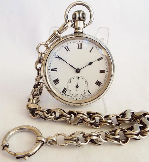 1919 Silver Pocket Watch and Chain.